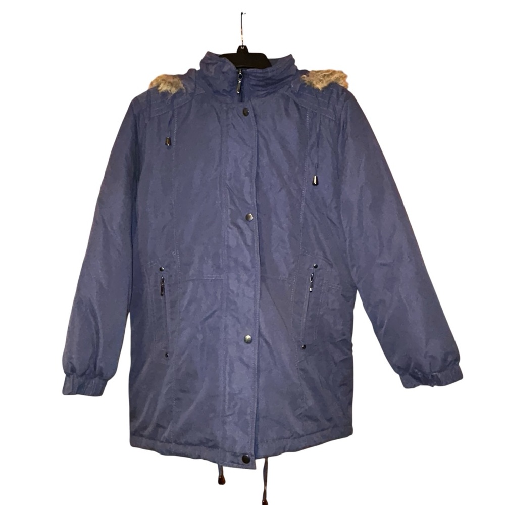 Keren Hart Parka Navy Blue Faux Fur Trim Hooded‎ Winter Coat Women’s Size Small